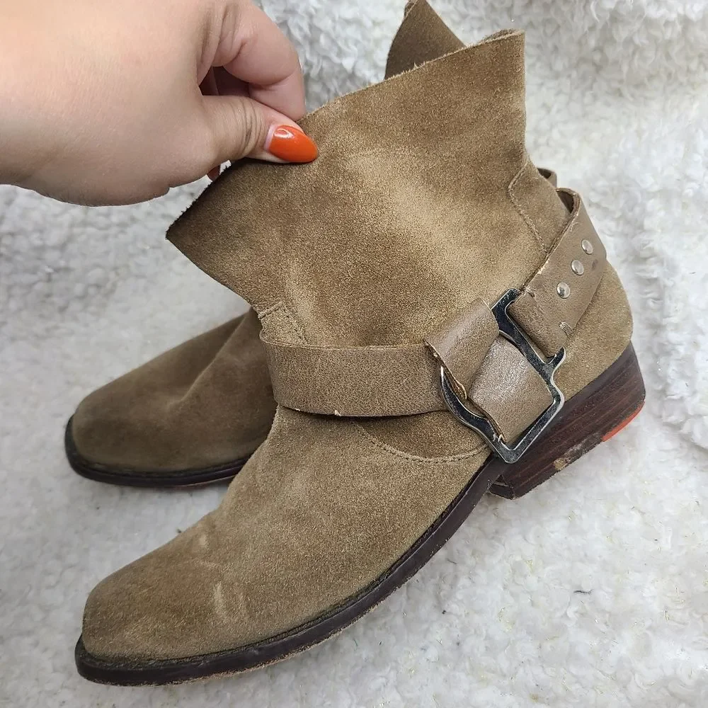 Joe's Jeans Tan‎ Suede Slouchy Western Inspired Harness Ankle Boots